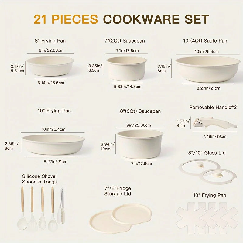 21-Piece Removable Handle Cookware Set